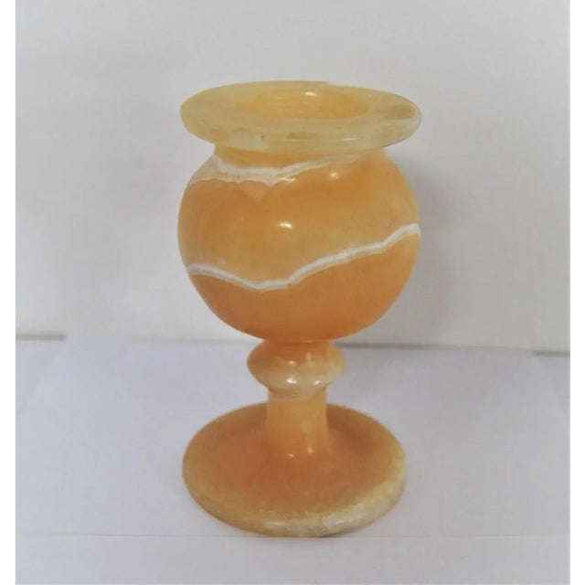 Art Deco Honey Rose Bud Oriental Alabaster Candle Holder Votive Small Vase For Sale - Image 3 of 8