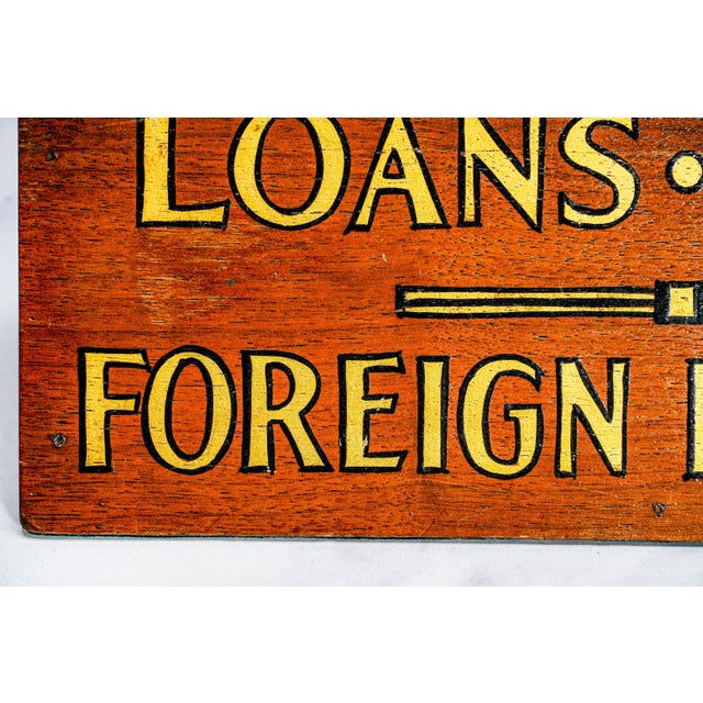 Wood Hand Painted Antique Loans Bonds Foreign Exchange Desk Sign Bank Finance For Sale - Image 7 of 14
