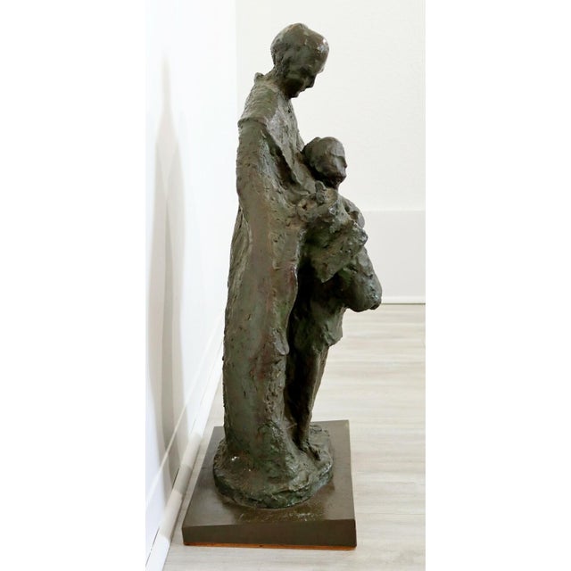 Mid Century Modern Father With Son Holding the Torah Bronze Sculpture For Sale - Image 4 of 8