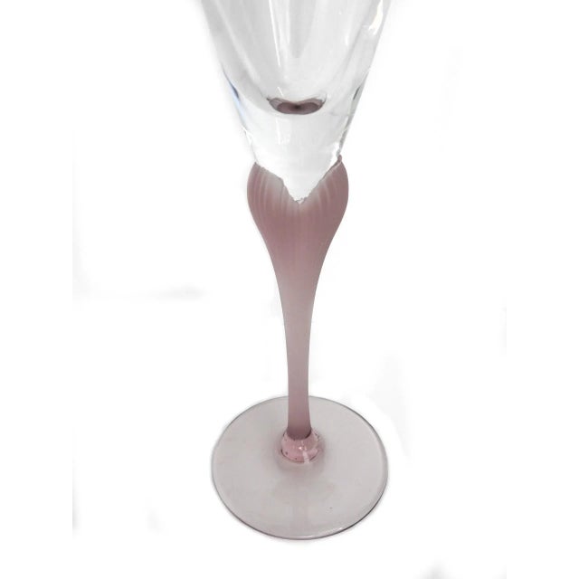 1990s Mikasa Sea Mist Amethyst Hearts Champagne Flute Glasses Set of 6 For Sale - Image 4 of 5