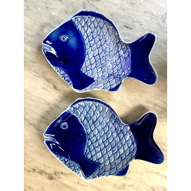 Meiji Period Fukagawa Blue & White Fish Plates Chairish