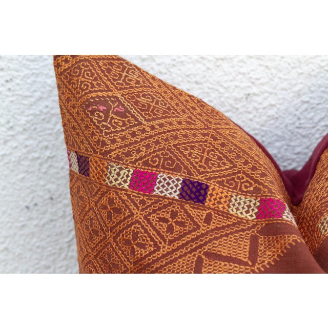 Ludhiana Chevron, Antique Phulkari Embroidered Pillow Cover For Sale - Image 4 of 7