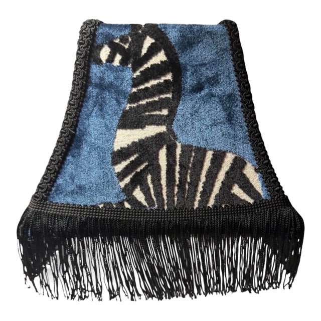 Regal Sapphire Blue Zebra Velvet Lamp Shade With Black Trim & Rayon Fringe For Sale