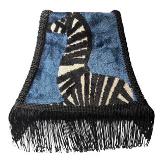 Regal Sapphire Zebra Velvet Lamp Shade With Black Trim & Rayon Fringe For Sale