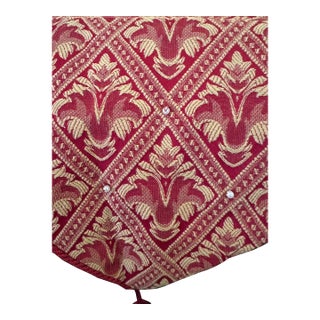 Brocade Mantle Scarf. Gold Woven Medallion Motif. Seed Pearls Added.tassel Trim on Pointed Ends. Machine Woven 7’ For Sale