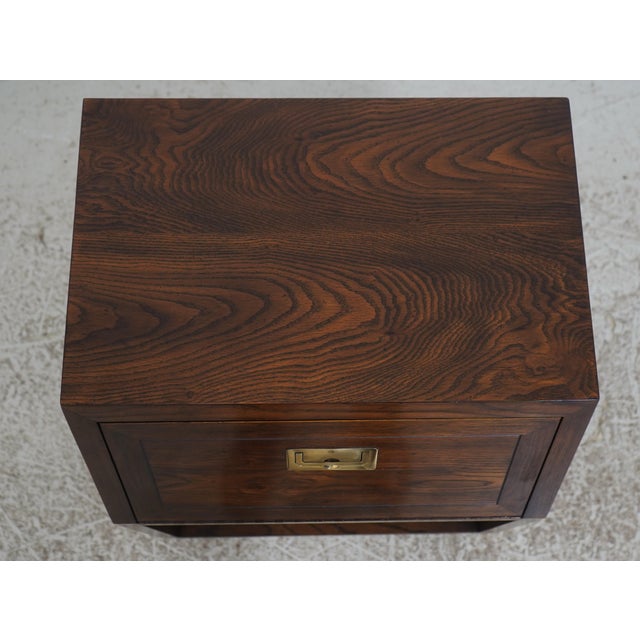 Pair of Henredon Oak Campaign Style Drop Front Nightstands For Sale - Image 9 of 18