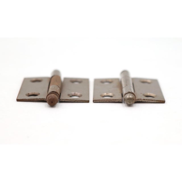 Abstract Pair of Vintage 1.375 X 1.5 In. Steel Right Hand Cabinet Door Hinges For Sale - Image 3 of 4