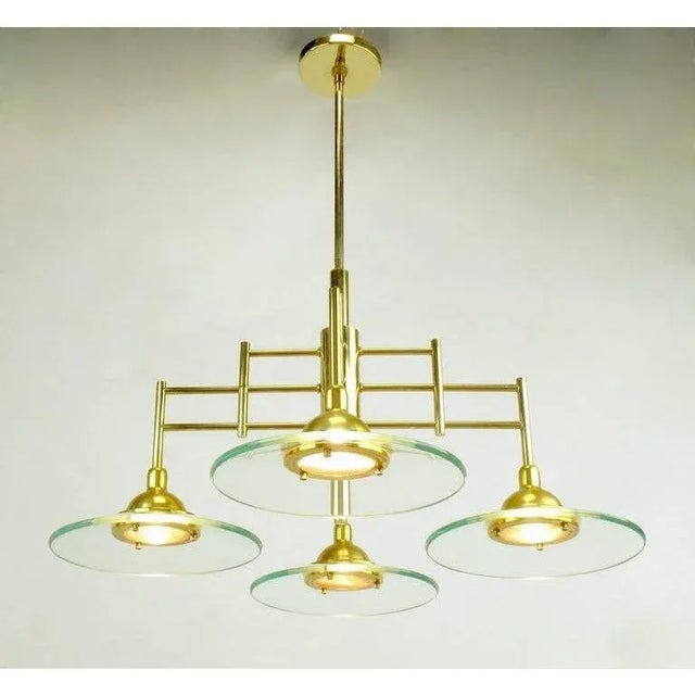 1970s 1970s Architectural Brass and Glass Chandelier For Sale - Image 5 of 7