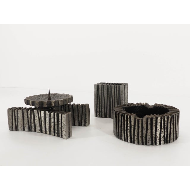 Metal Brutalist Smoking Kit and Candleholder by Willy Ceysens, 1960s, Set of 3 For Sale - Image 7 of 7