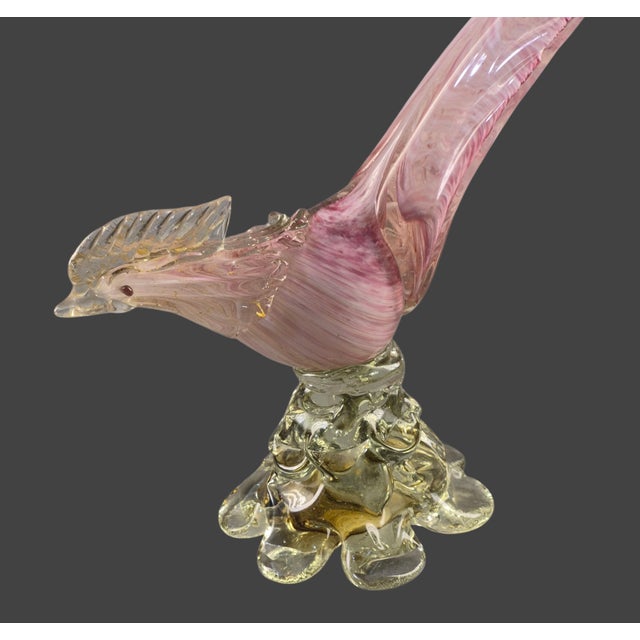 Mid-Century Modern Vintage Mid- Century Murano Art Glass Bird Pheasant Figurine Original Label For Sale - Image 3 of 9