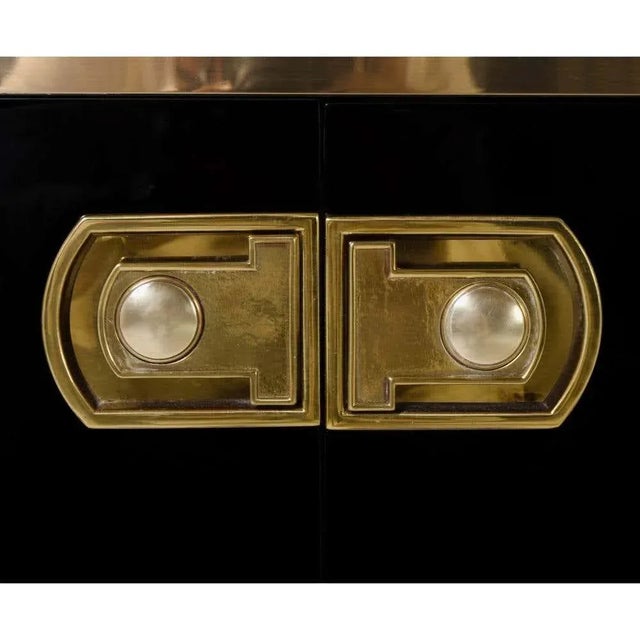 Mid-Century Modern Black Lacquer & Polished Brass Sideboard/Credenza by Mastercraft For Sale - Image 3 of 8