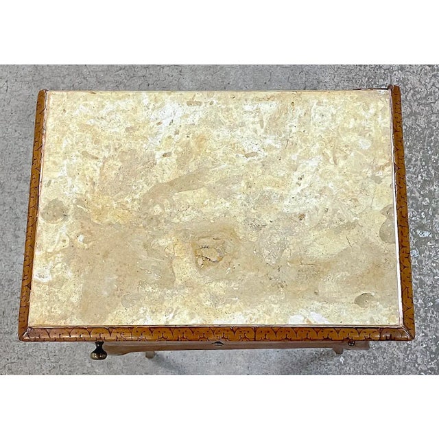 Brown Antique Inlaid Wood Side Table For Sale - Image 8 of 12