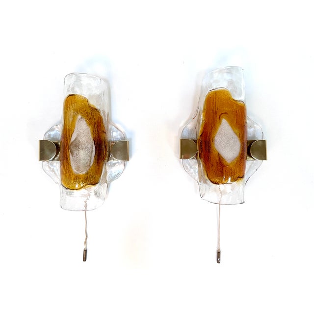 Modern Danish Mouth-Blown Glass & Brass Wall Lamps by Svend Aage Holm Sørensen, 1960s, Set of 2 For Sale - Image 3 of 18
