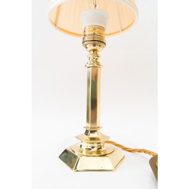 Gold Small Art Deco Table Lamps with Fabric Shades, Vienna, Austria, 1920s, Set of 2 For Sale - Image 8 of 17