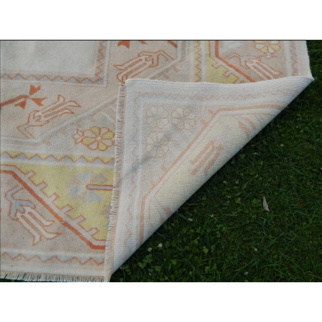 Vintage Hand-Knotted Orange Low Pile Wool Oushak Rug 6′5″ × 9′5″ For Sale - Image 9 of 10