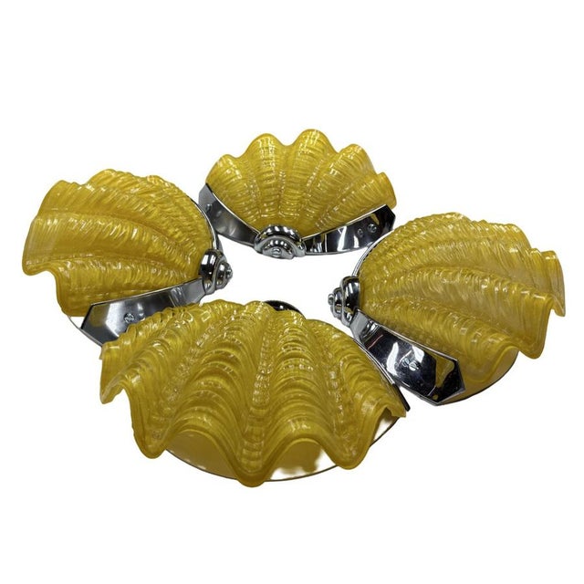 Art Deco Chrome Shell Wall Lights in Daffodil Yellow, 1930s, Set of 4 For Sale - Image 9 of 12