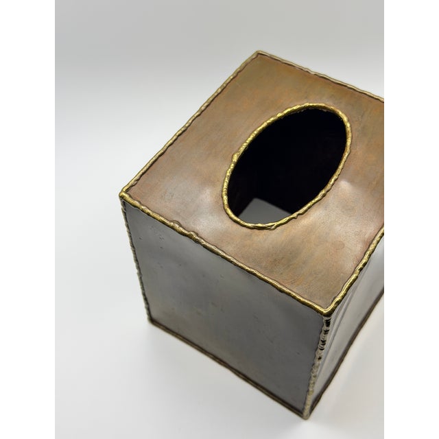 Contemporary Hand-Finished Copper & Brass Tissue Box Cover For Sale - Image 3 of 4