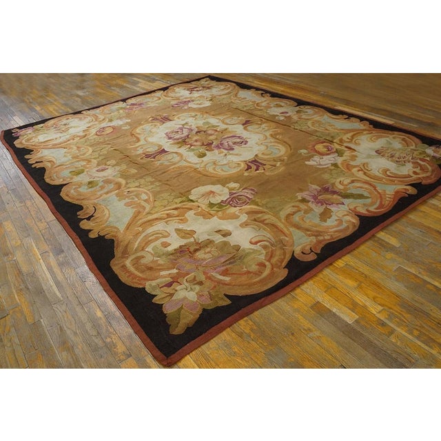 Textile 1850s Brown Medallion Floral Antique French Aubusson Carpet 8'10" X 10'10" Louis Philippe Period Wool Rug For Sale - Image 7 of 9