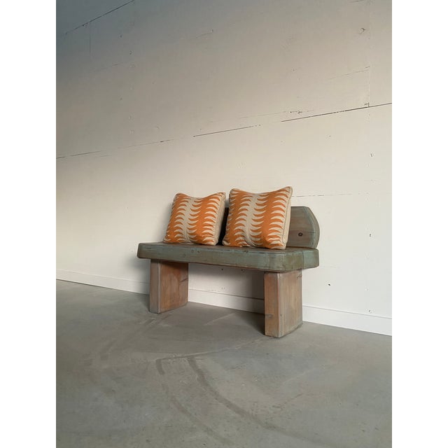 Minimalist Chunky Pine Bench, Paint Washed, Artisan Made, 1980s For Sale - Image 6 of 18