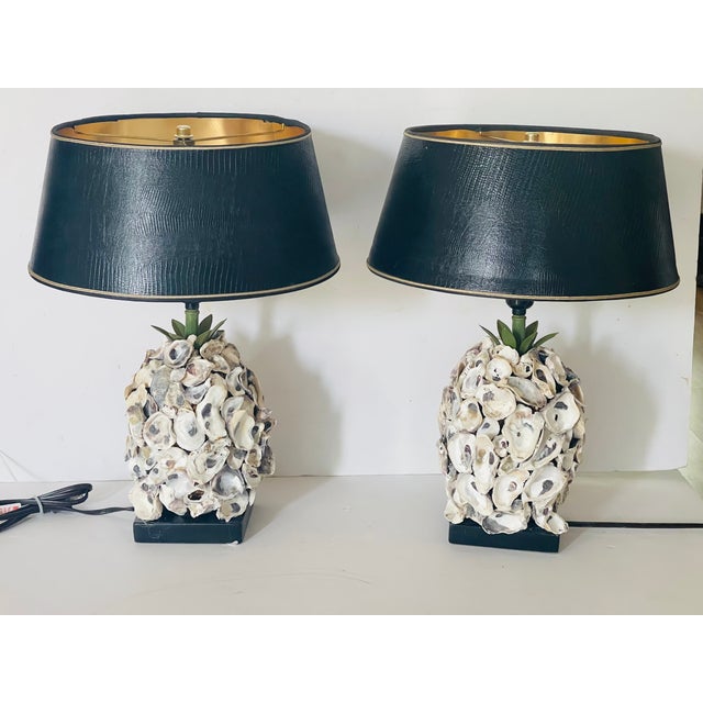 1960s 1960s Grotto Oyster Shells LampsCustom Shades - a Pair For Sale - Image 5 of 6
