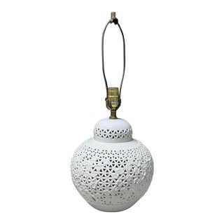 Late 20th Century Reticulated Blanc De Chine Lamp For Sale