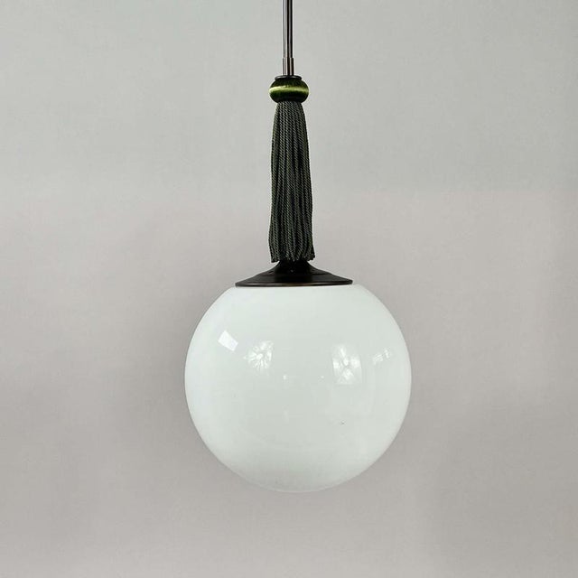 Opaline Glass and Burnished Brass Ball Pendants with Tassels, Germany, 1930s, Set of 2 For Sale - Image 16 of 17