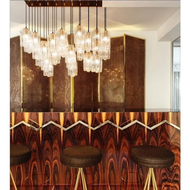 Black Modern Italian Murano Glass and Brass Suspension Lamp For Sale - Image 8 of 9