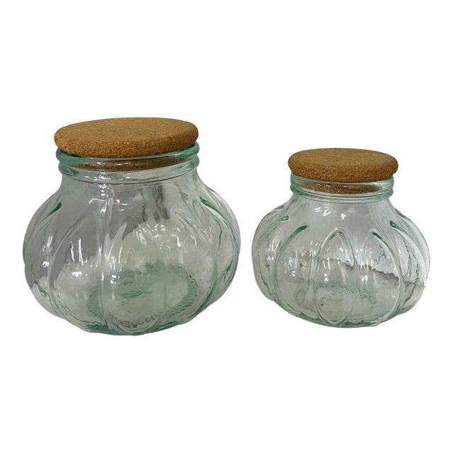 Italian Melon Shaped Apothecary Jars - a Pair For Sale