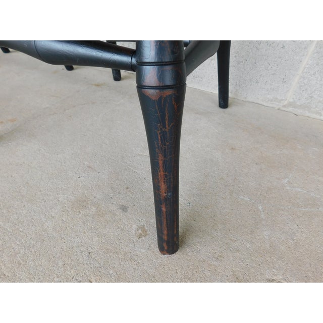 Custom Black Distressed Hoop Back Windsor Style Counter Height Stools - A Pair For Sale - Image 17 of 17
