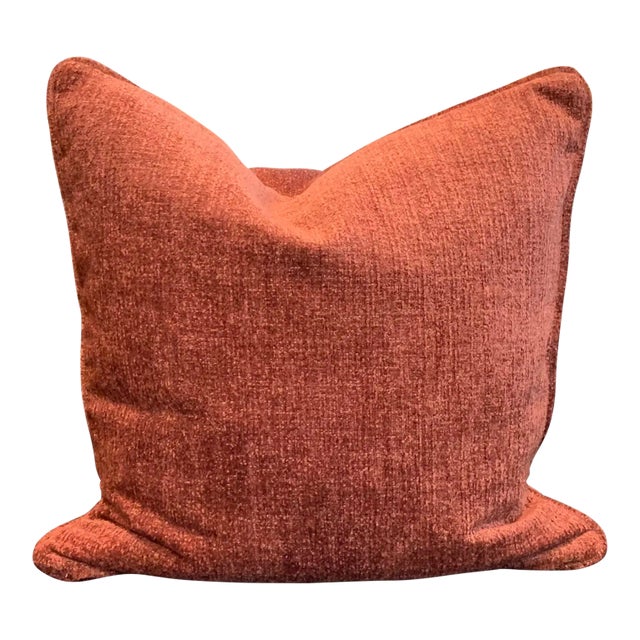 Contemporary Coral Velvet Pillow With Feather & Down Insert For Sale
