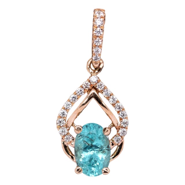 Afghan Tourmaline Pendant W Earth Mined Diamond Accents in 14k Solid Rose Gold For Sale