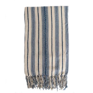 Indigo & Ecru Handwoven Blanket For Sale