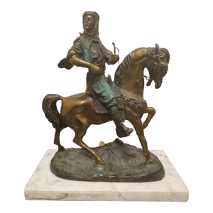 A Barye & Emile Guilemin Patinated Verdigris Bronze Arab Hunter on Horseback