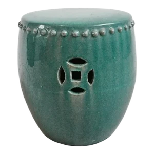 Teal Drum Ceramic Garden Stool Small