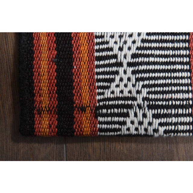 1970s Vintage Handmade Wool Cotton Black Orange Runner Rug For Sale - Image 4 of 11