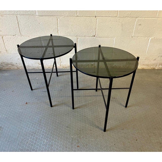 Article round Smoked Black Glass Accent Tables, Modern Metal End Tables, Mid Century Modern Nightstands, Sleek Modern Chic...