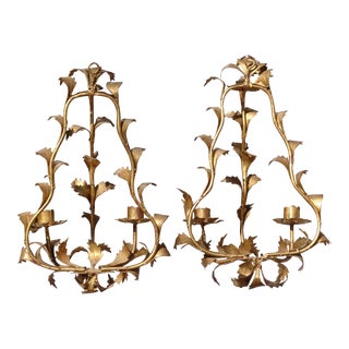 Vintage Mid-Century Hollywood Regency Italian Candle Wall Sconces - Set of 2 For Sale