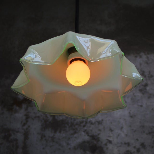 French Green Opaline Glass and Brass Pendant Lamp For Sale - Image 6 of 7