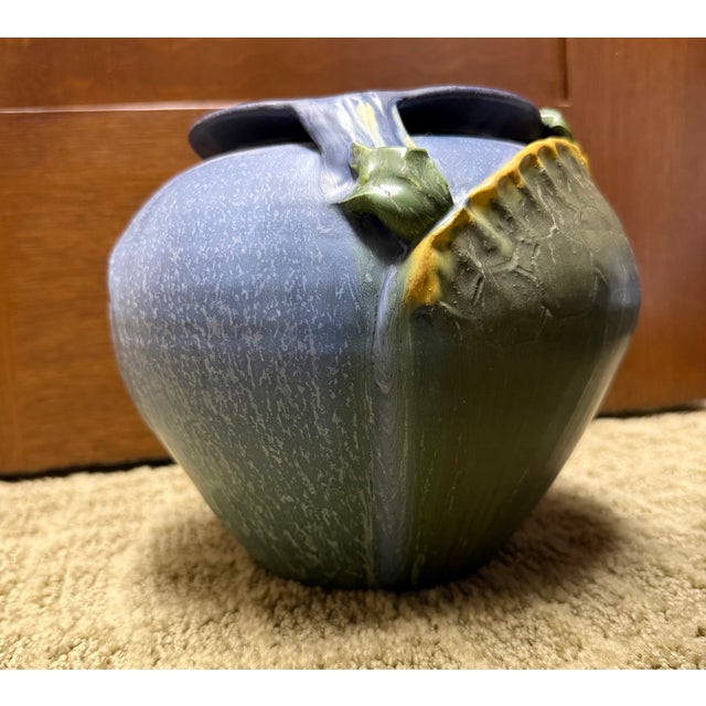 Ephraim Faience 2006 Hand Made Art Pottery Green Turtle Blue Ceramic Vase For Sale - Image 15 of 15
