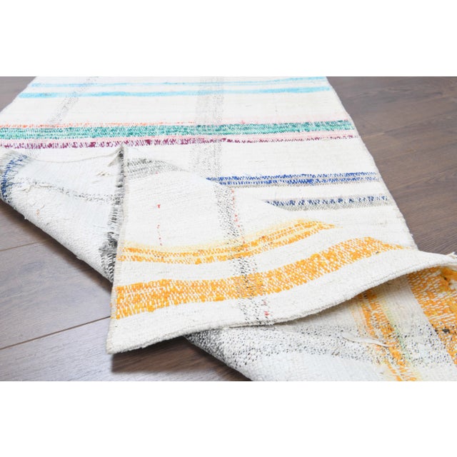 1970s Vintage Turkish Hand-Knotted Wool Cotton Beige Kilim Runner Rug For Sale - Image 5 of 10