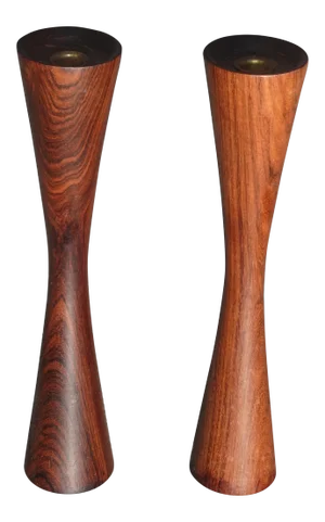Vintage Danish Modern Style Brown Walnut Candle Holders - a Pair