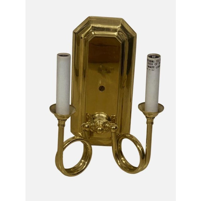 Early 20th Century Vintage Brass Hunting Horn Double Candle Wall Sconce Equestrian Decor For Sale - Image 5 of 8