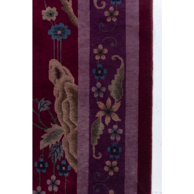 Antique Circa 1920's Burgundy Chinese Art Deco Hand Knotted Rug 9' X 11'6 For Sale - Image 9 of 12