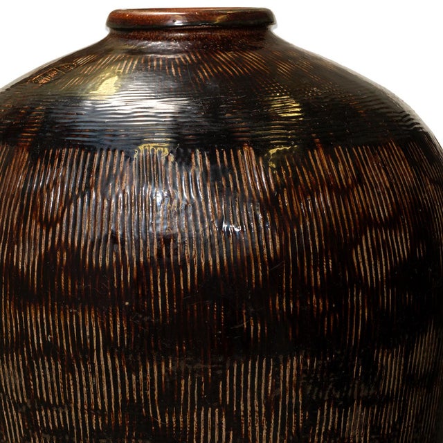 Large Vintage Black Glazed Jar For Sale - Image 3 of 7