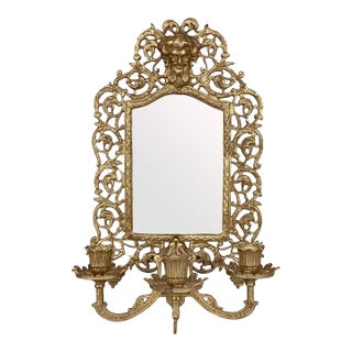 Antique Rococo Bacchus Gold Gilded Candle Holder Sconce Wall Hanging Mirror For Sale