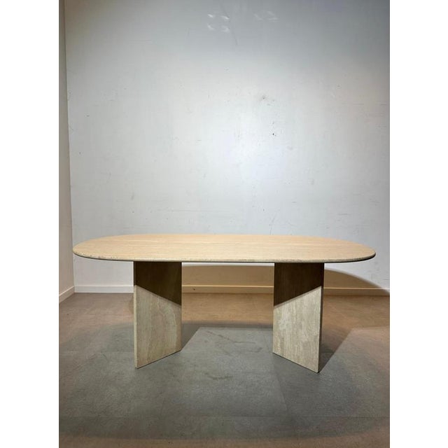 Minimalist Sculptural Oval Travertine Dining Table For Sale - Image 5 of 5