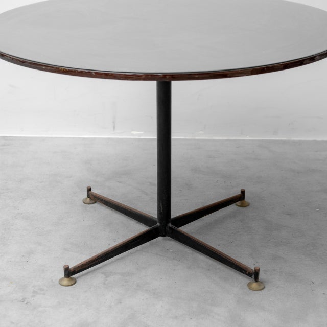 Metal Round Table in Wood, Glass and Metal, 1970s For Sale - Image 7 of 11