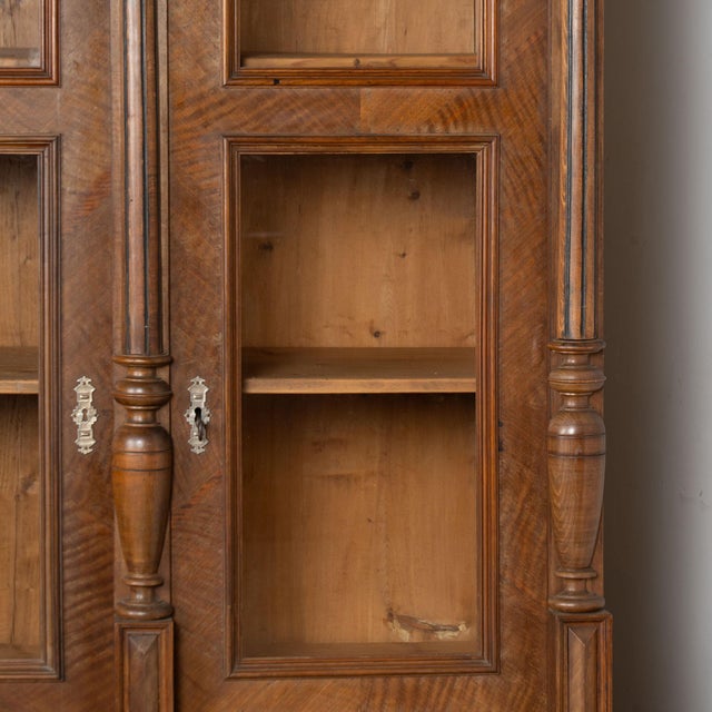Pair, Late 19th Century Walnut Display Cabinet Bookcases With Glass Panels For Sale - Image 9 of 18