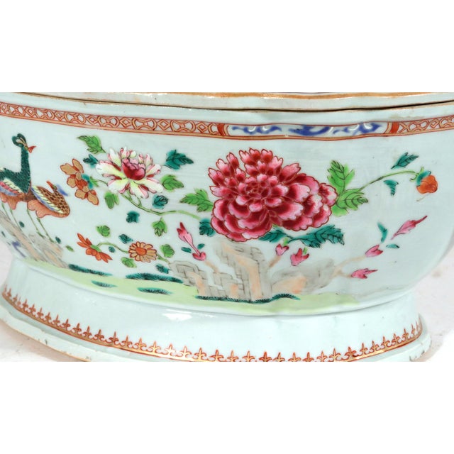 18th-Century Chinese Export Porcelain Double Peacock Pattern Soup Tureen, Cover & Stand For Sale - Image 9 of 18