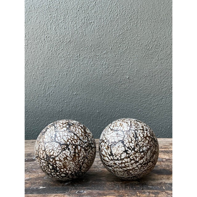 Late 20th Century Vintage Decorative Wood Spheres - A Pair For Sale - Image 5 of 12
